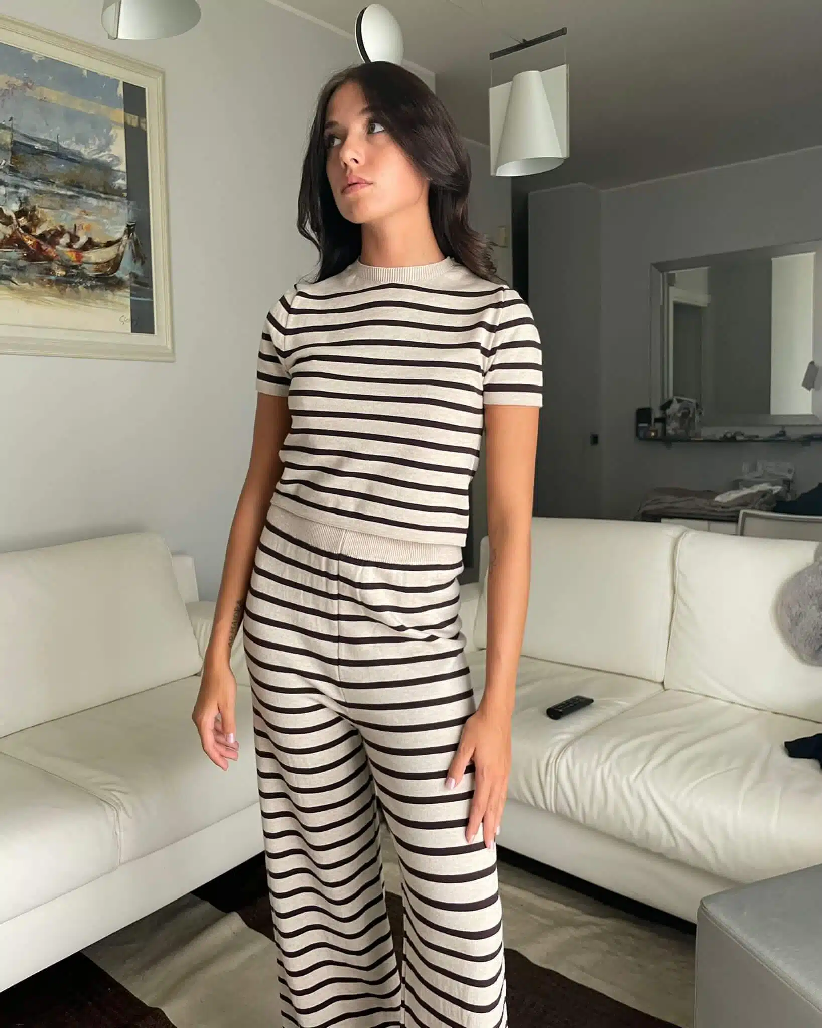 Pantalone in denim a righe multicolore main image 0