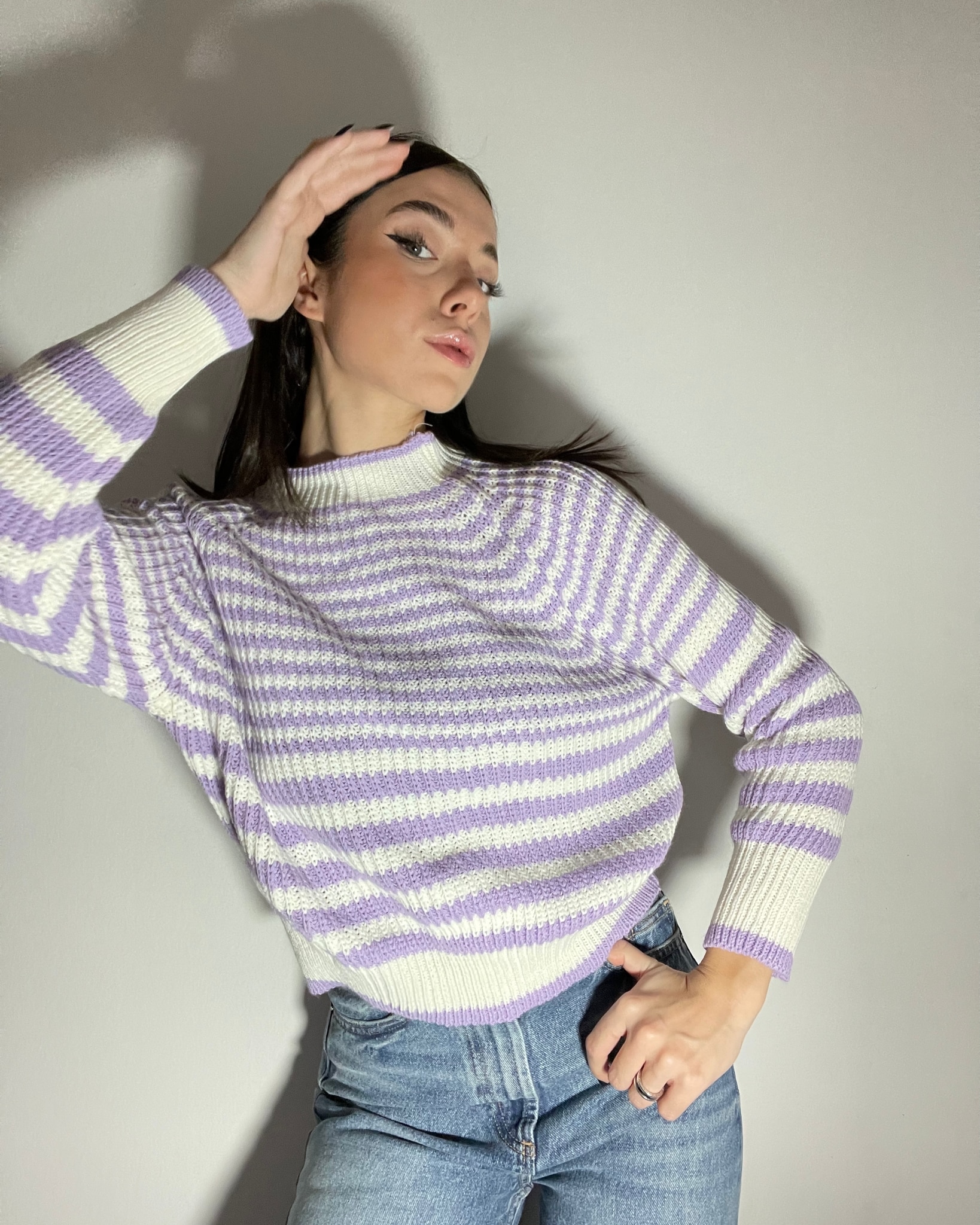 Pullover collo alto a righe