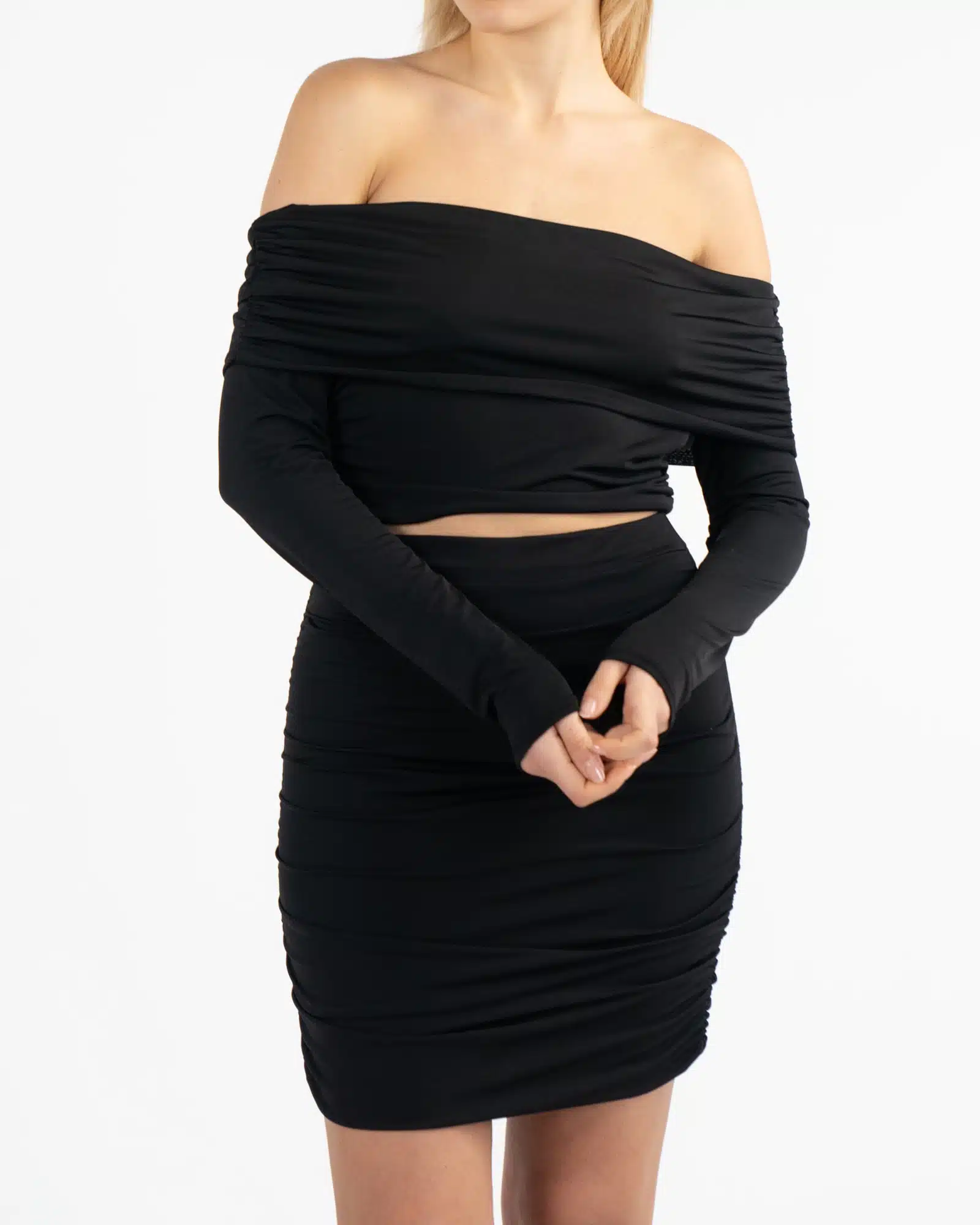 LaClef Mini Gonna Elasticizzata Donna Con Fessura Anteriore - Nero - Taglia L | 65% Viscosa - 4