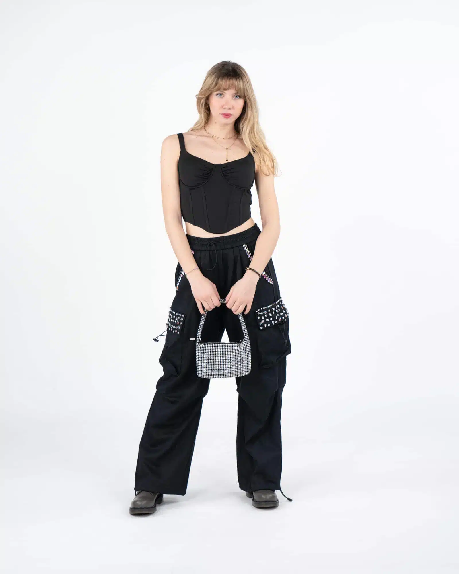 Pantalone cargo in tessuto chambray main image 1