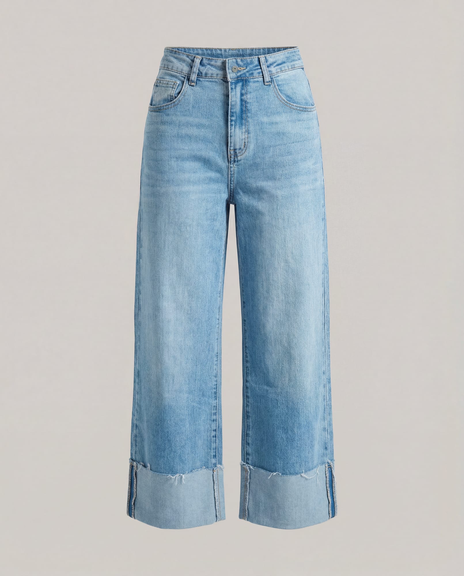 Jeans a palazzo con risvolto - azzurro