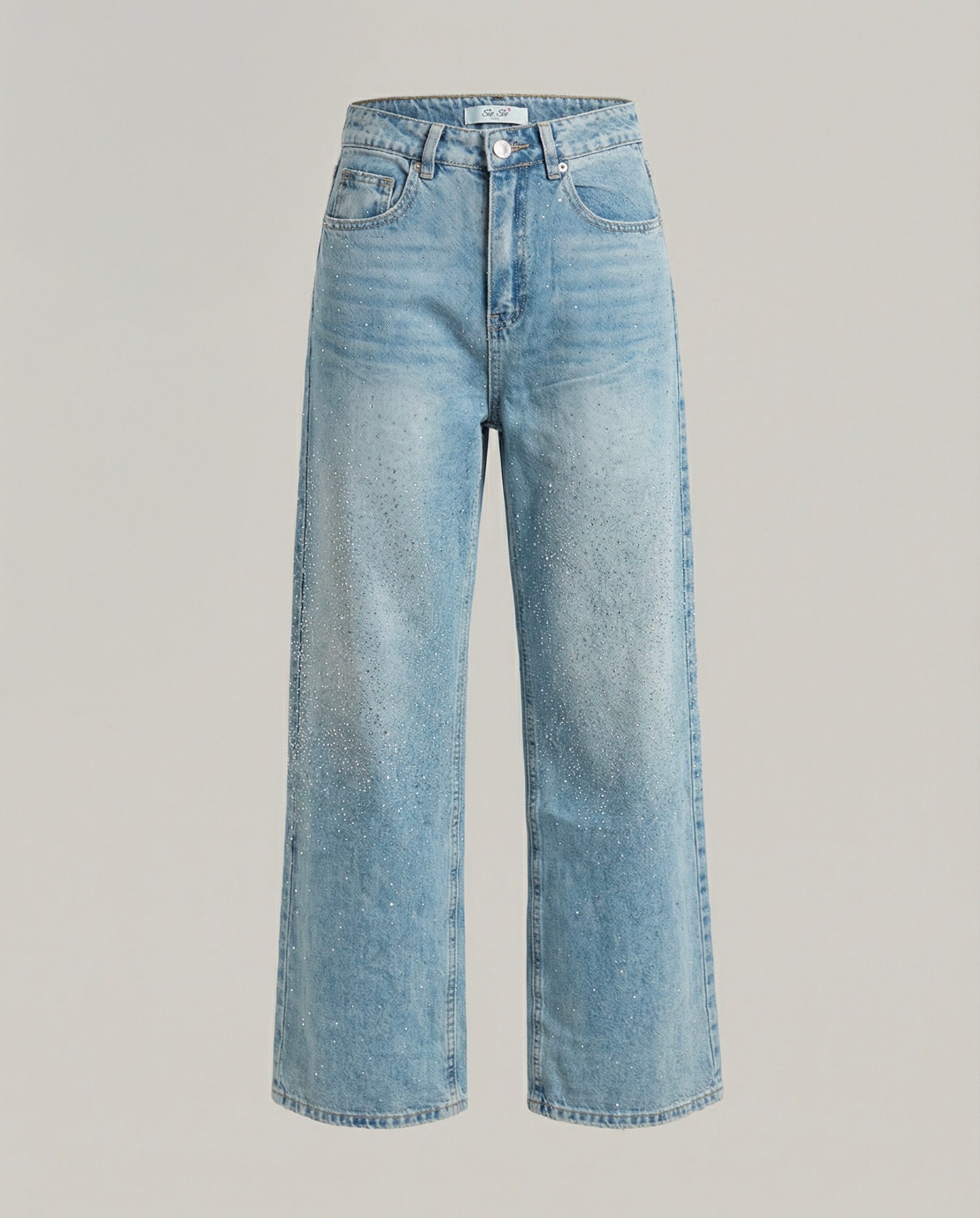 Jeans a palazzo con strass - azzurro