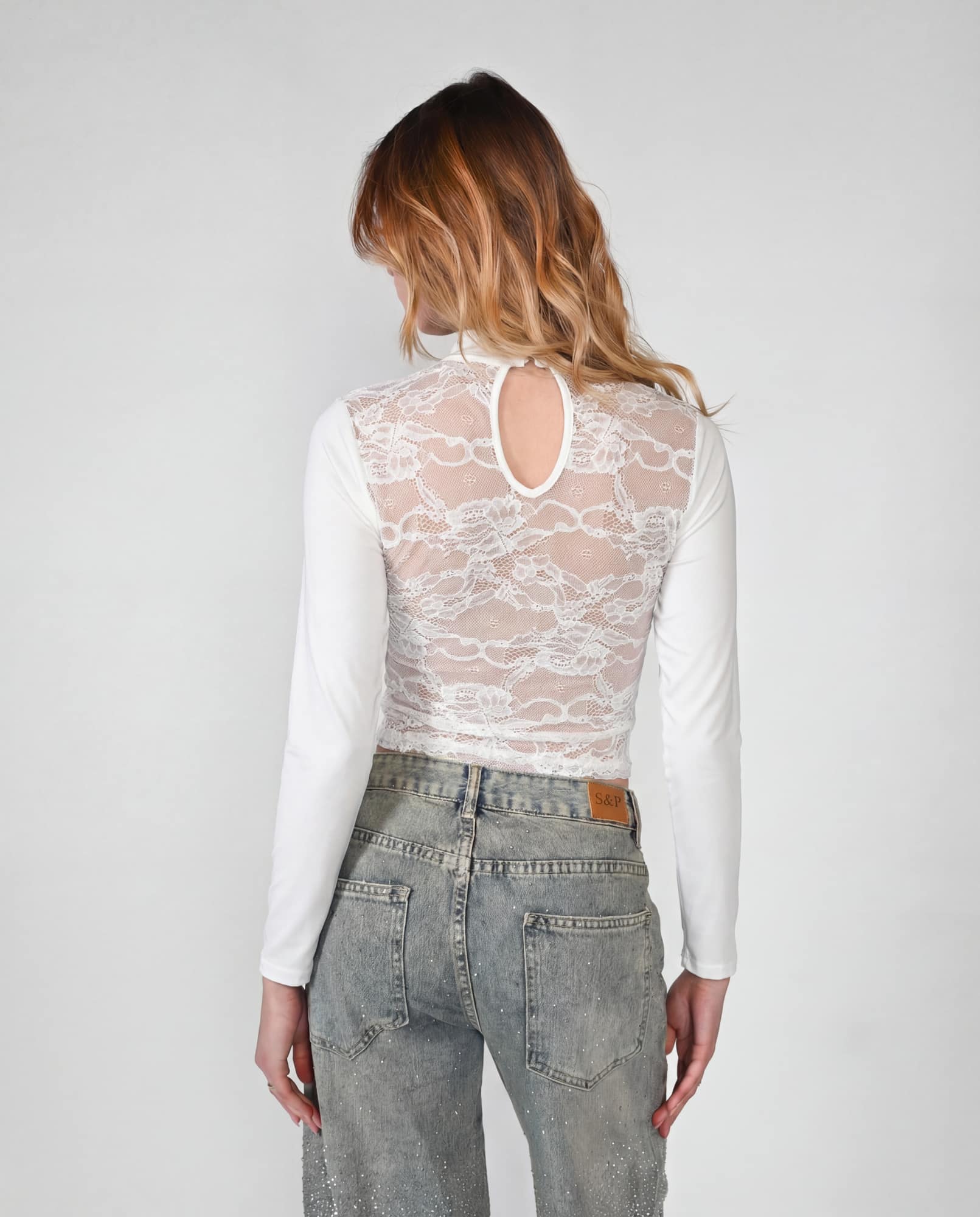 Maglia con inserti in pizzo - bianco