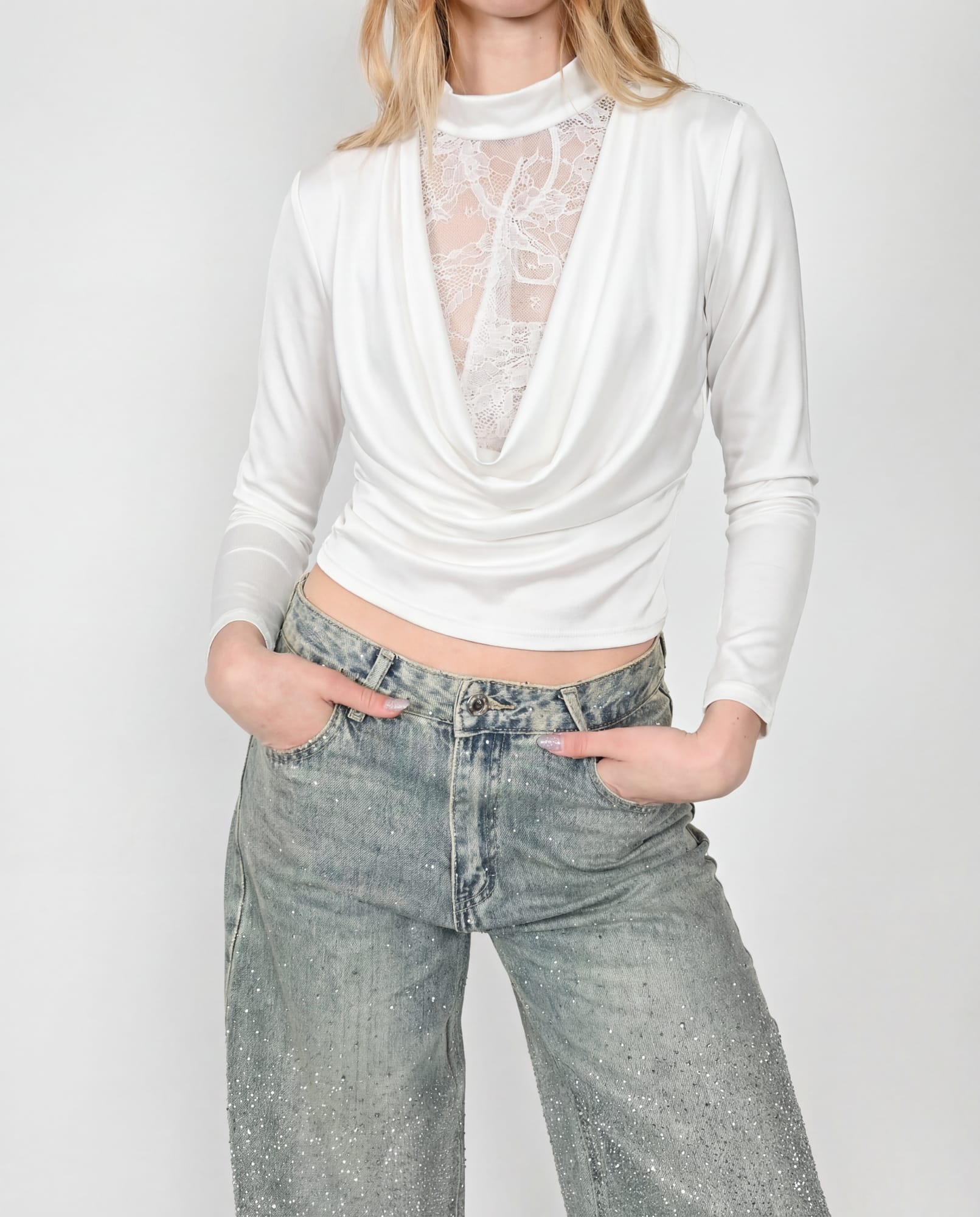 Maglia con inserti in pizzo - bianco
