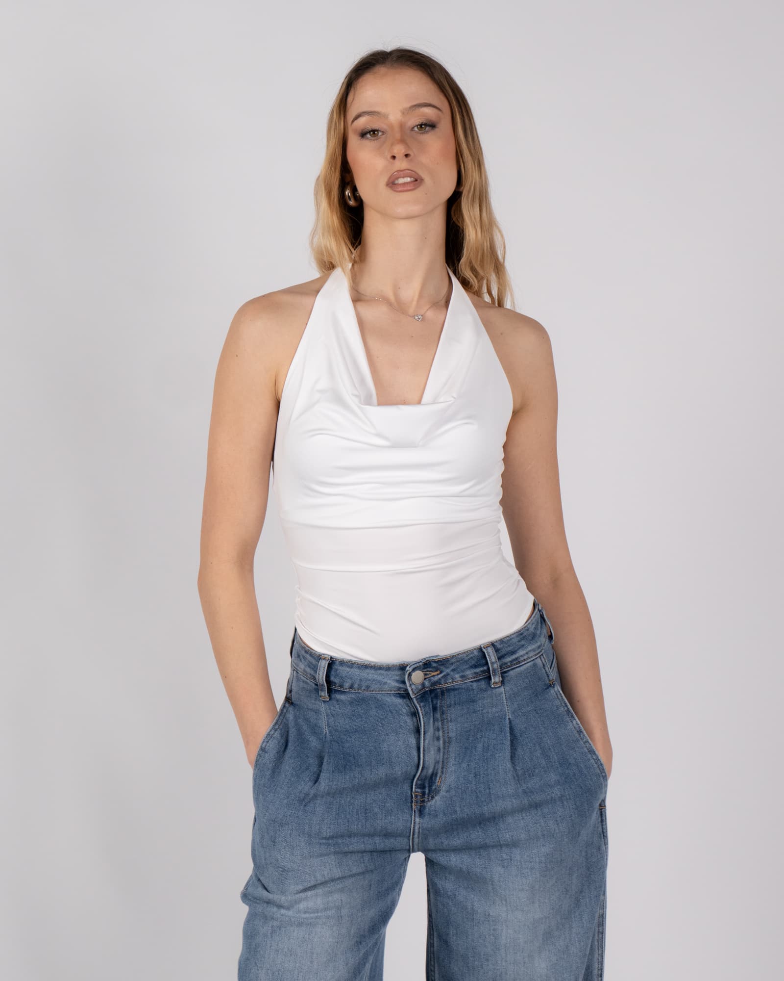 Body con scollo a V - bianco