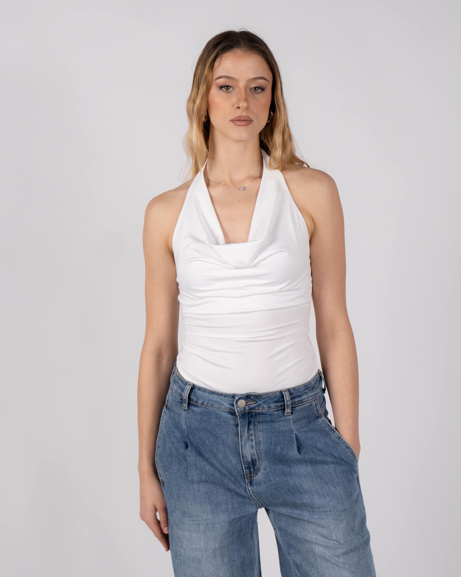Body con scollo a V - bianco