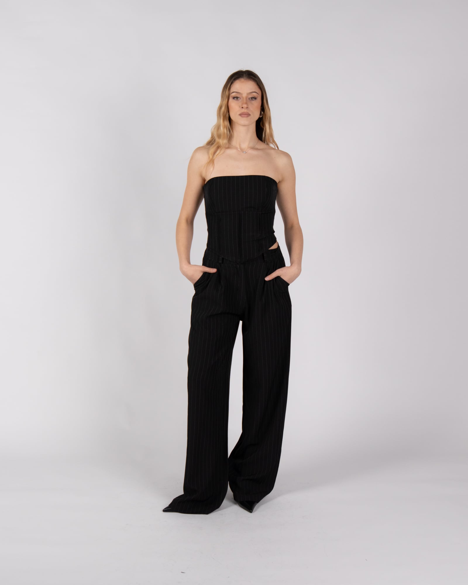 Pantaloni palazzo gessati - nero