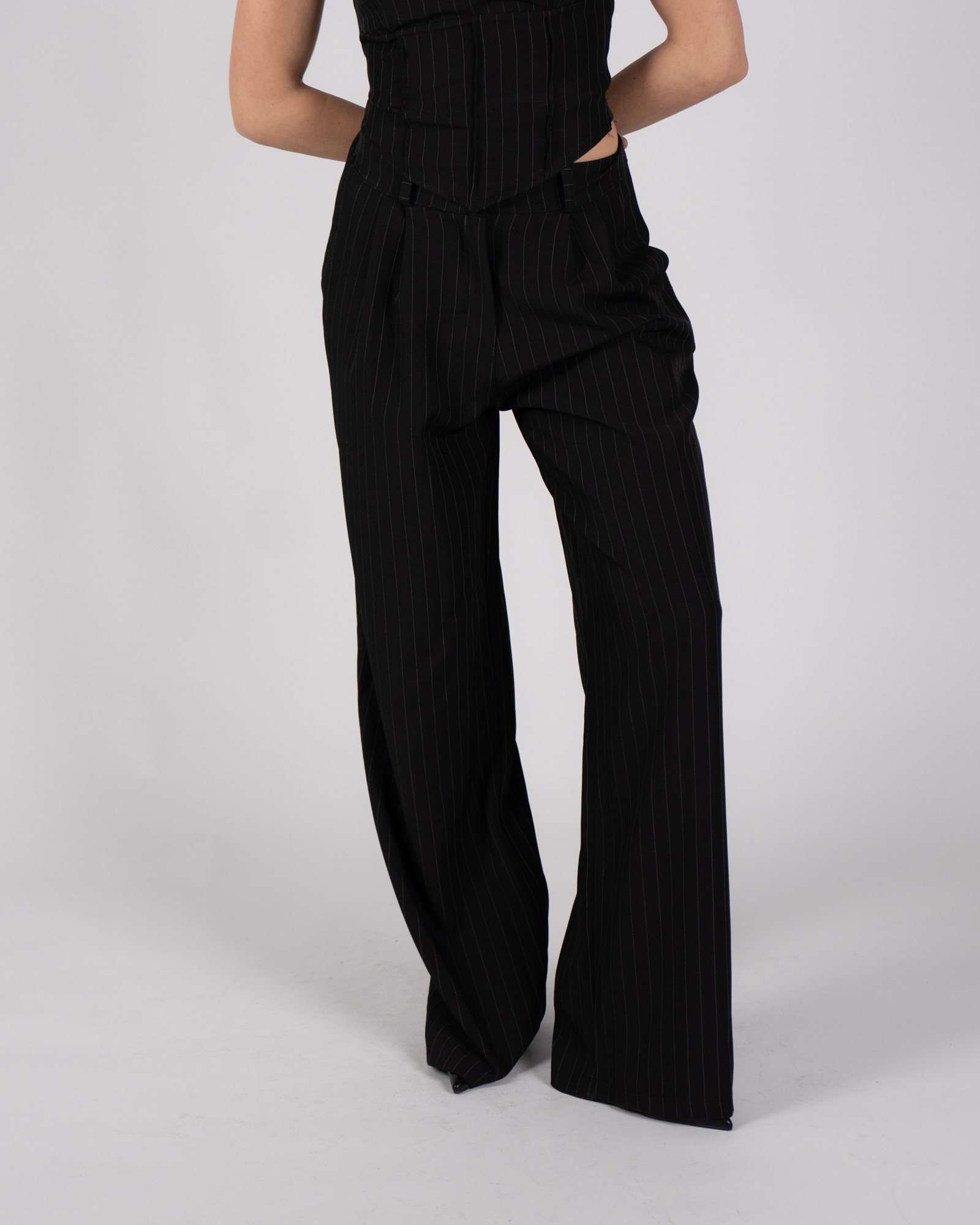 Pantaloni palazzo gessati - nero