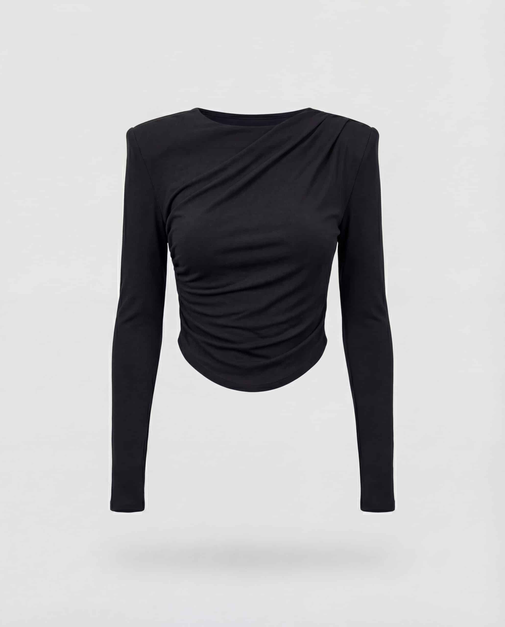 T-shirt a maniche lunghe con spalline imbottite - nero