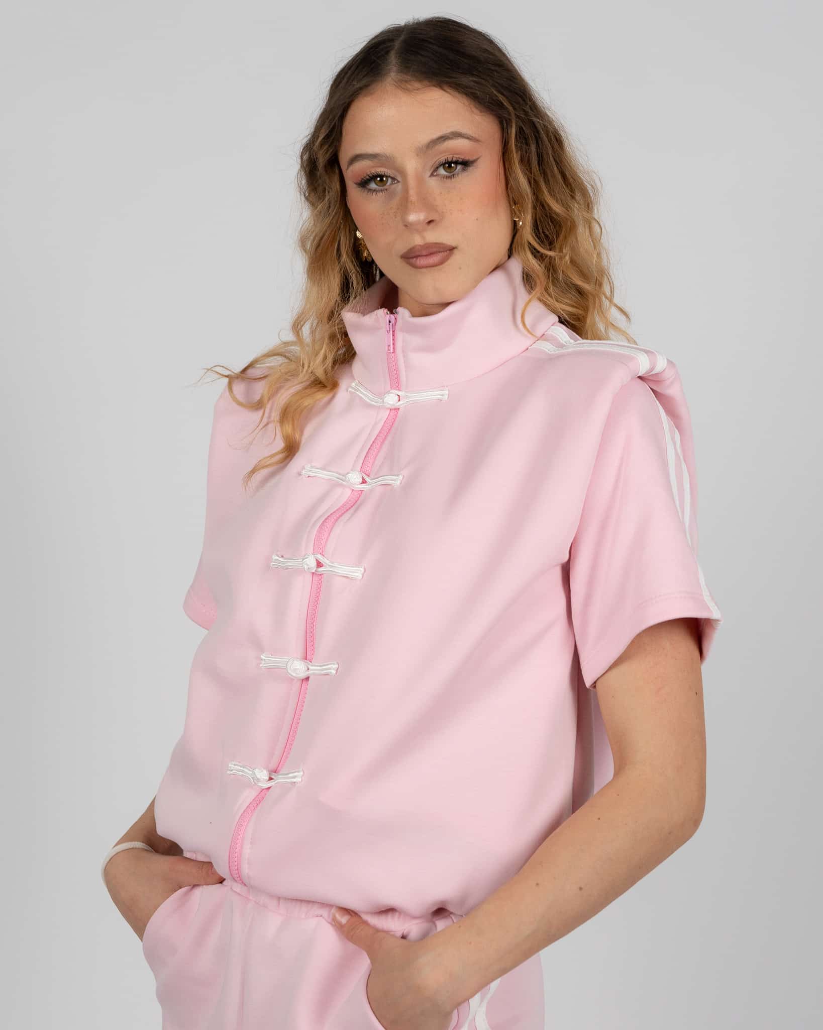 Felpa garzata a gilet -rosa