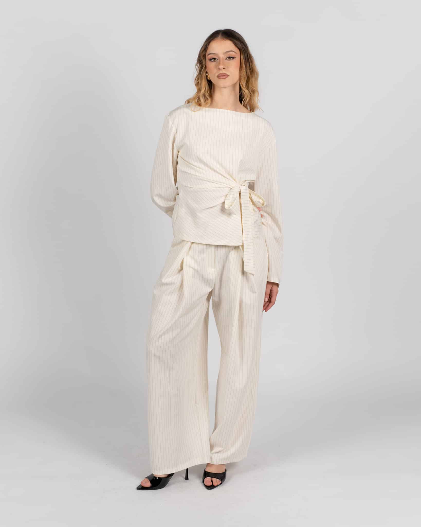 Pantaloni a palazzo gessati  - BEIGE