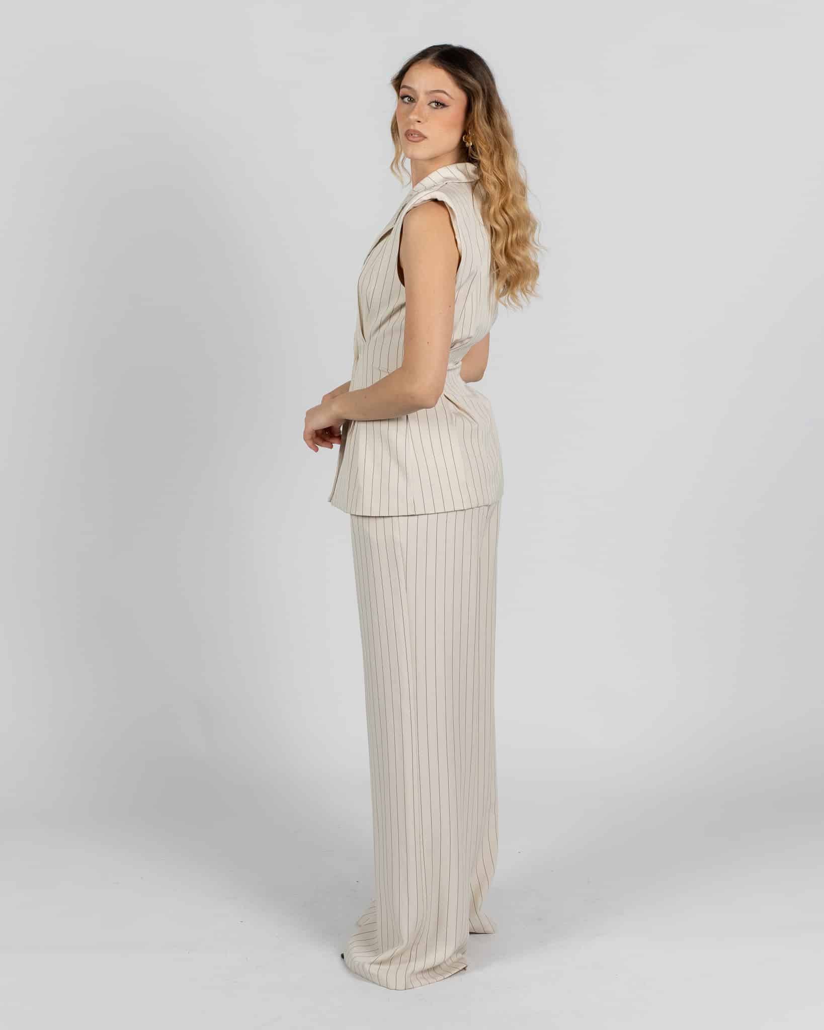 Pantaloni a palazzo gessati  - BEIGE