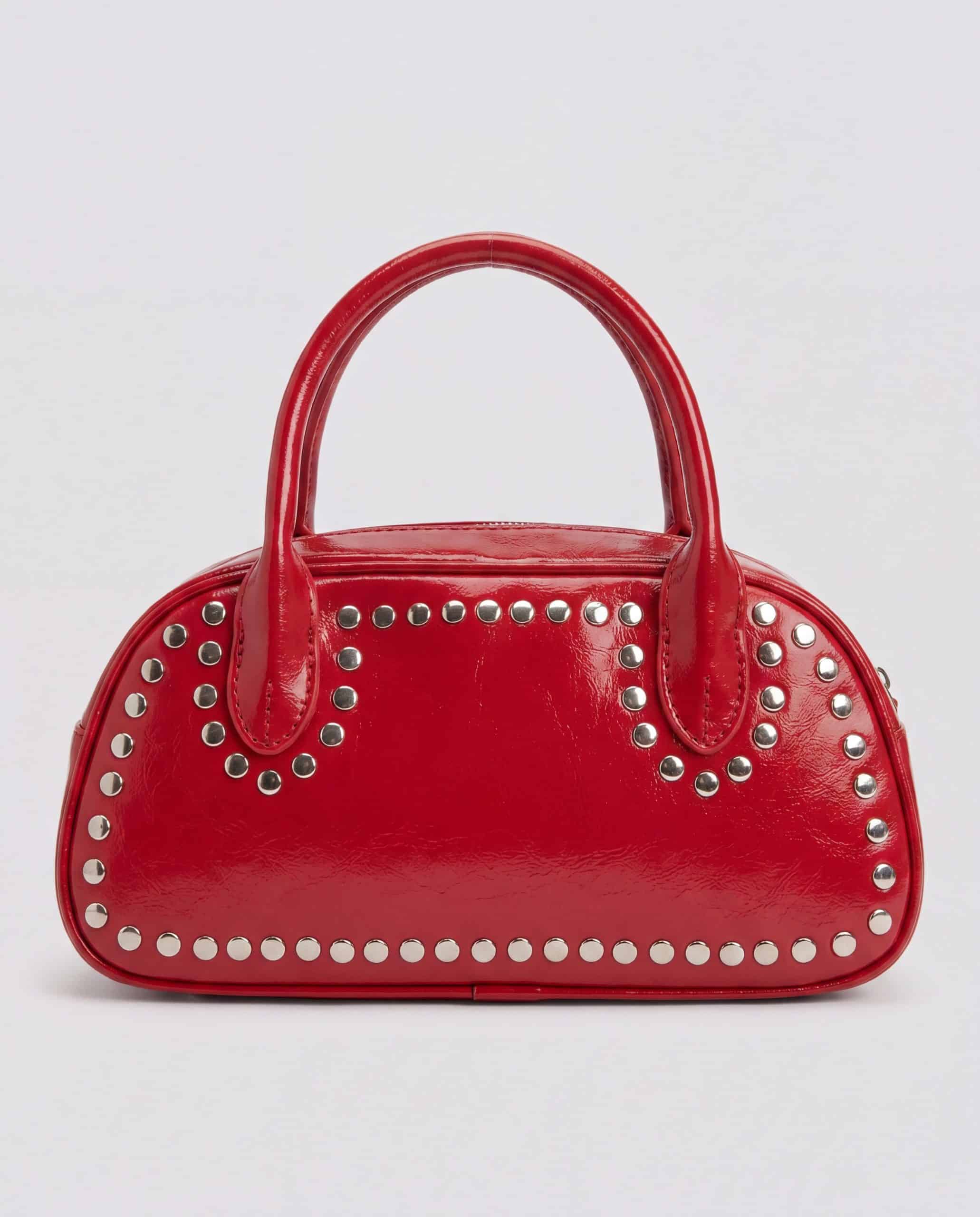 Borsa con borchie a bauletto - rosso