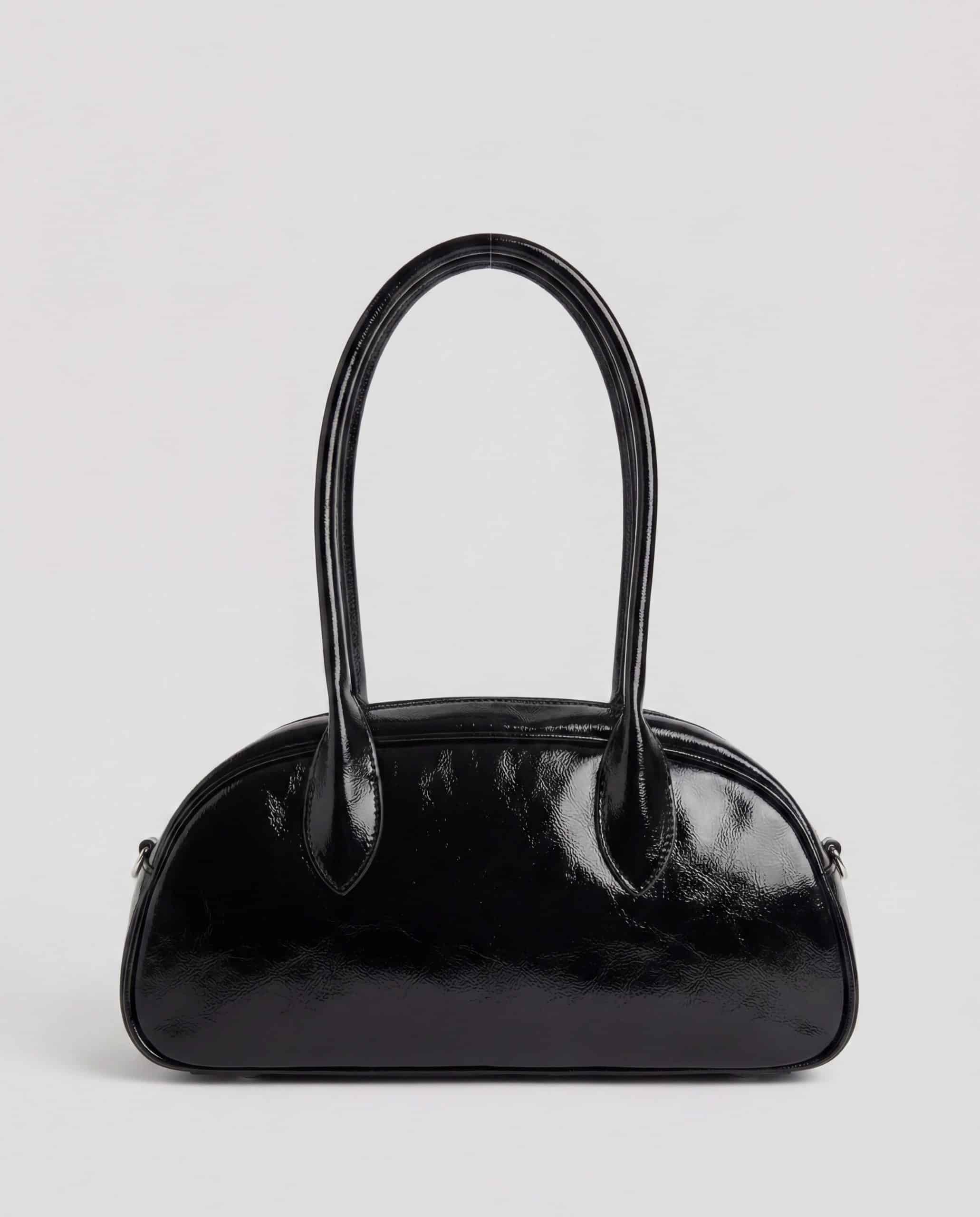 Borsa a spalla a bauletto con borchie - NERO