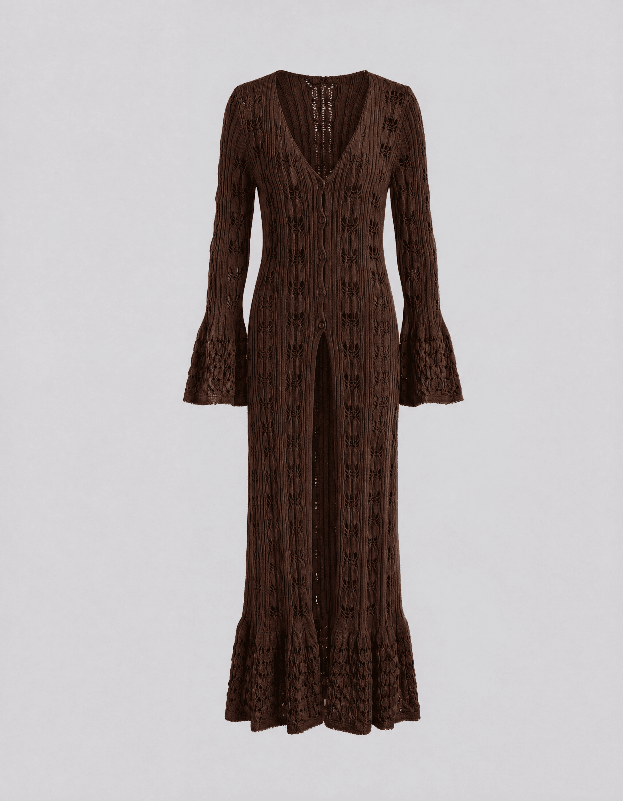 Cardigan in crochet lungo - marrone