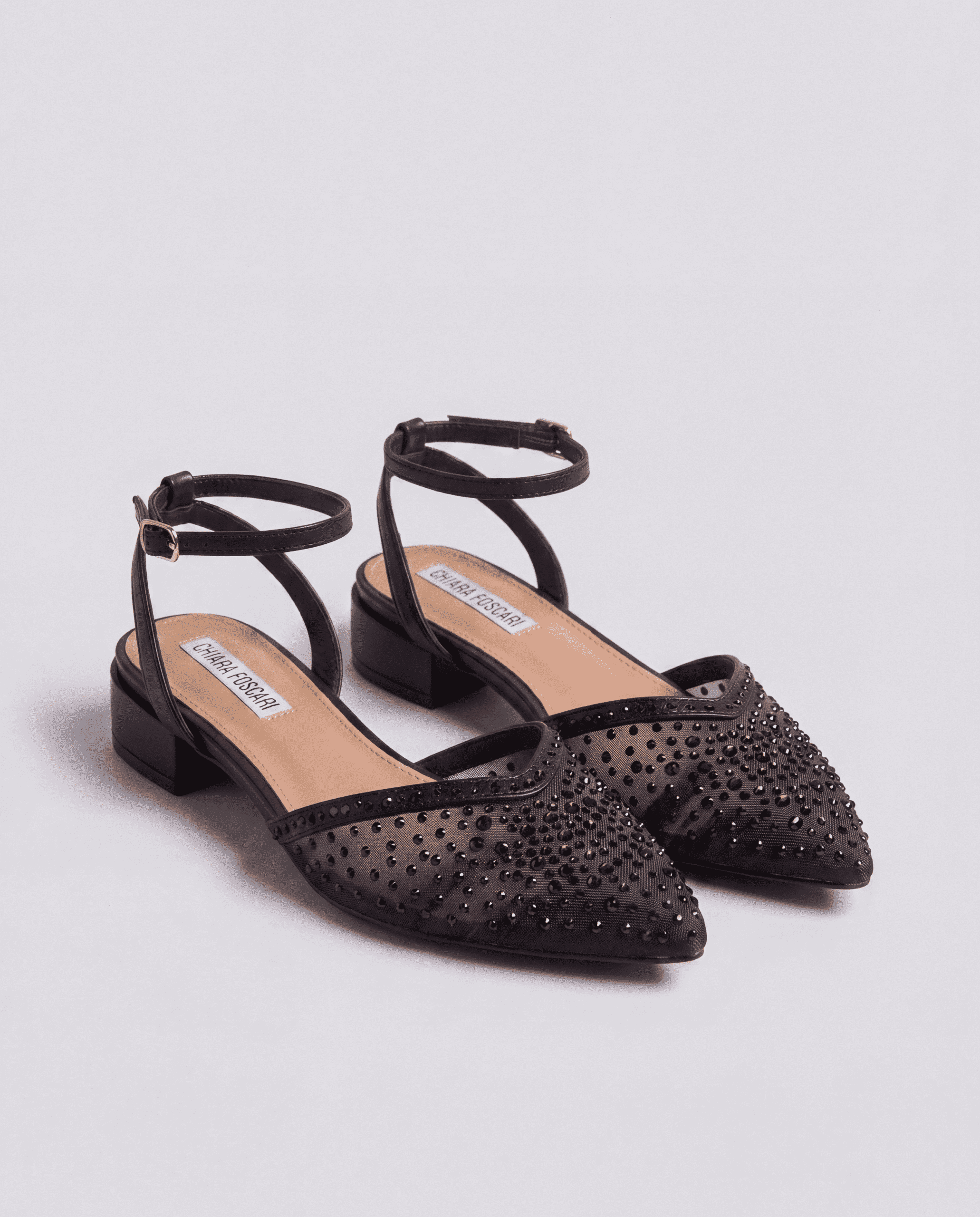 Decolleté scamosciate basse con strass - nero