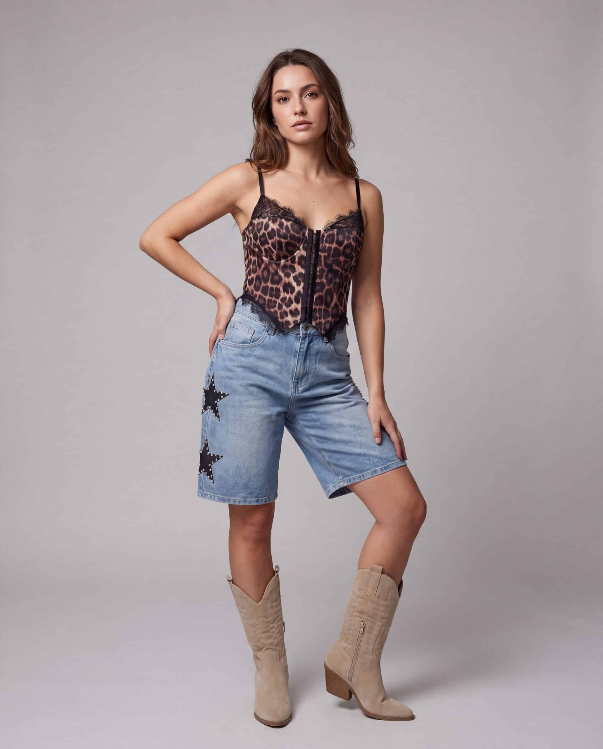 Top corto con scollo a cuore - maculato