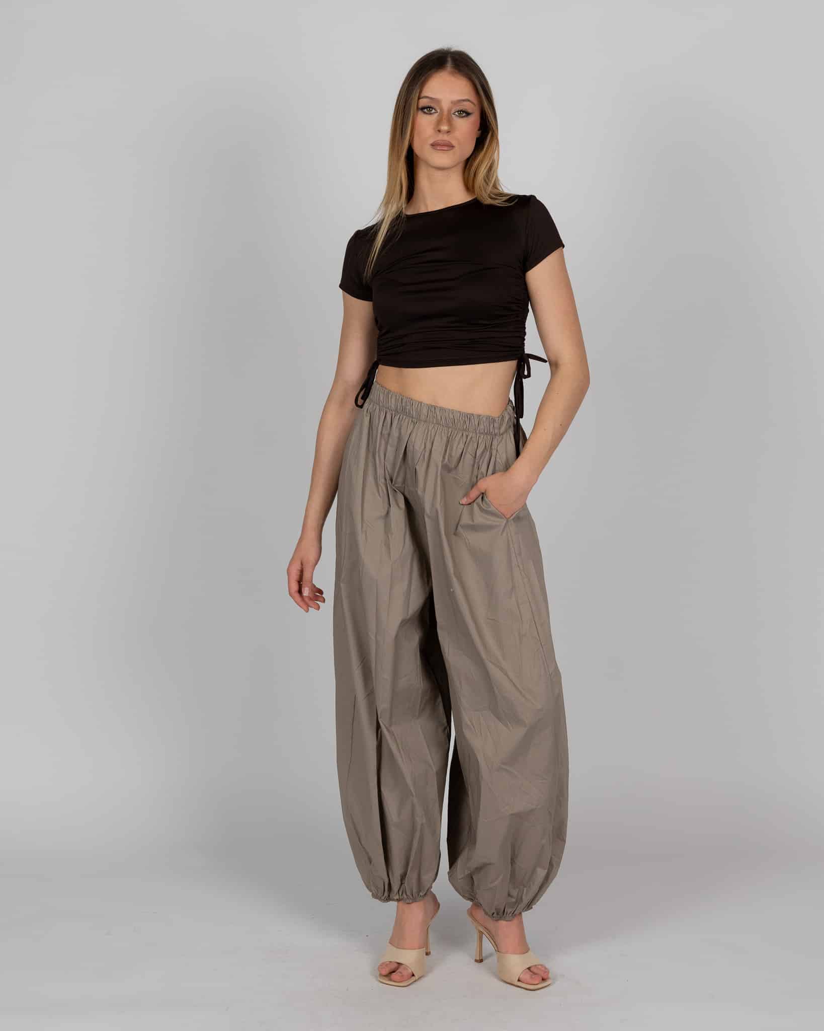 Pantaloni dritto con polsino - fango