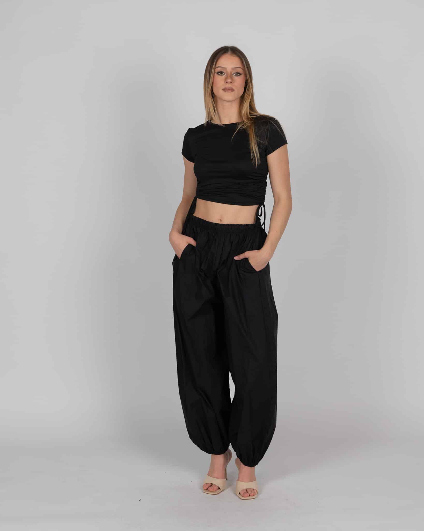 Pantaloni dritto con polsino - nero