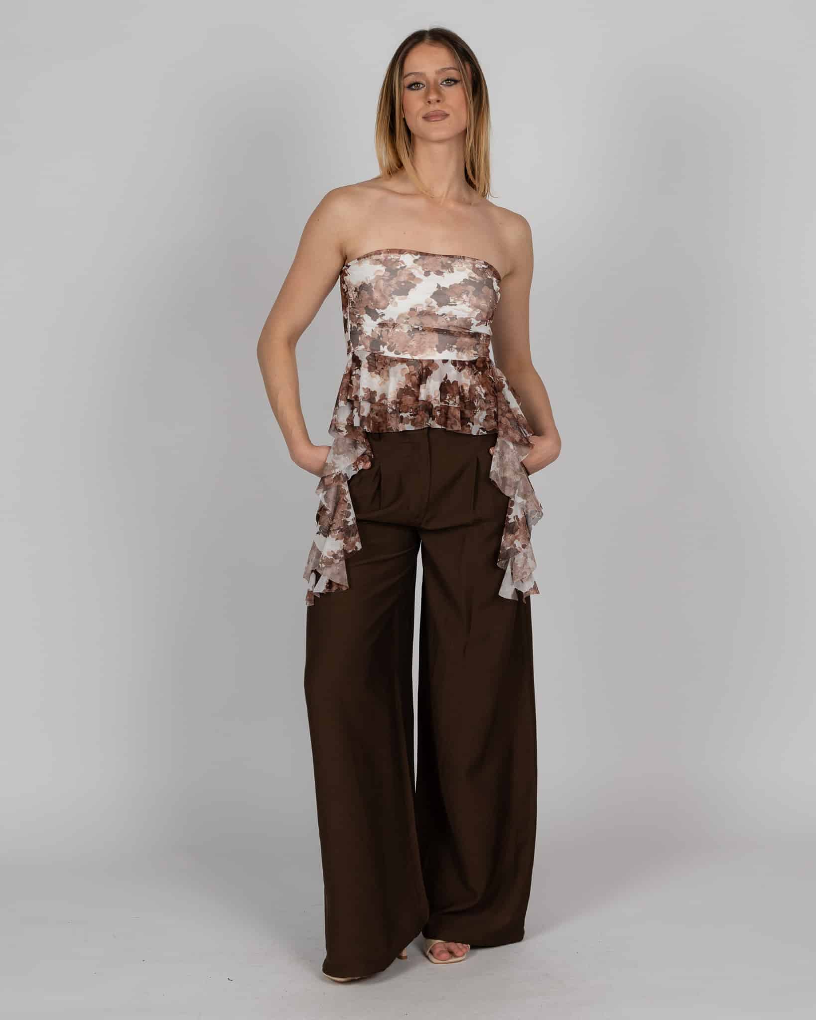 Pantaloni a palazzo con pinces - MARRONE