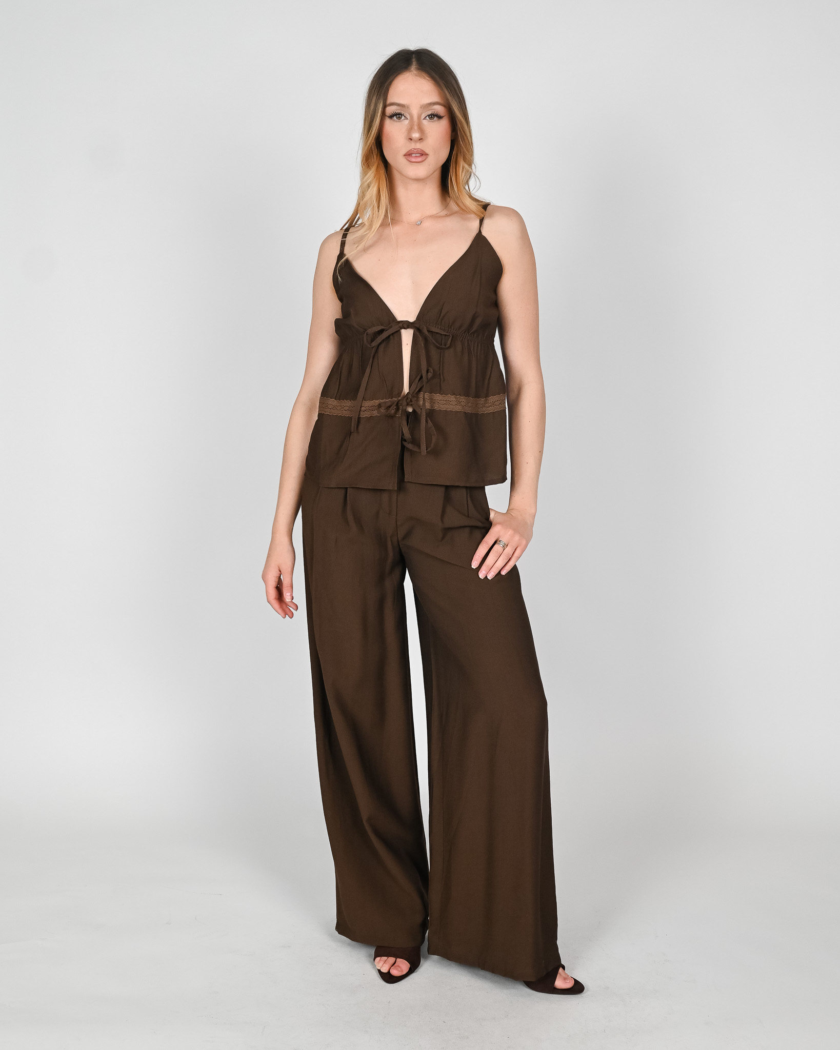 Pantaloni a palazzo- marrone