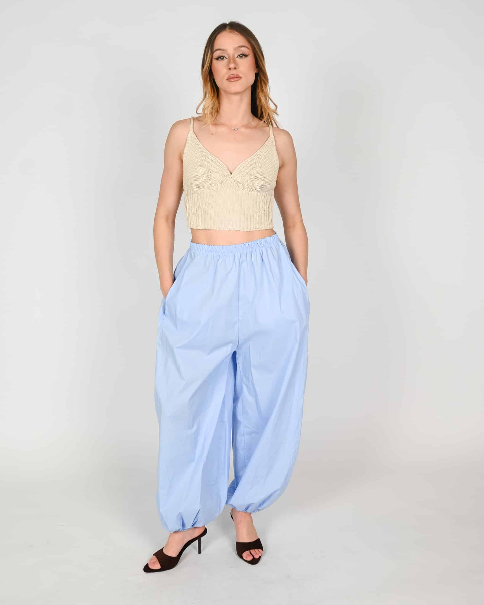 Pantaloni dritto con polsino - azzurro