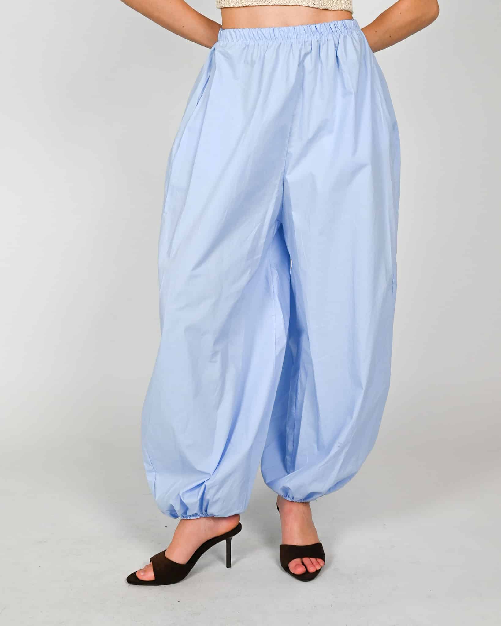 Pantaloni dritto con polsino - azzurro