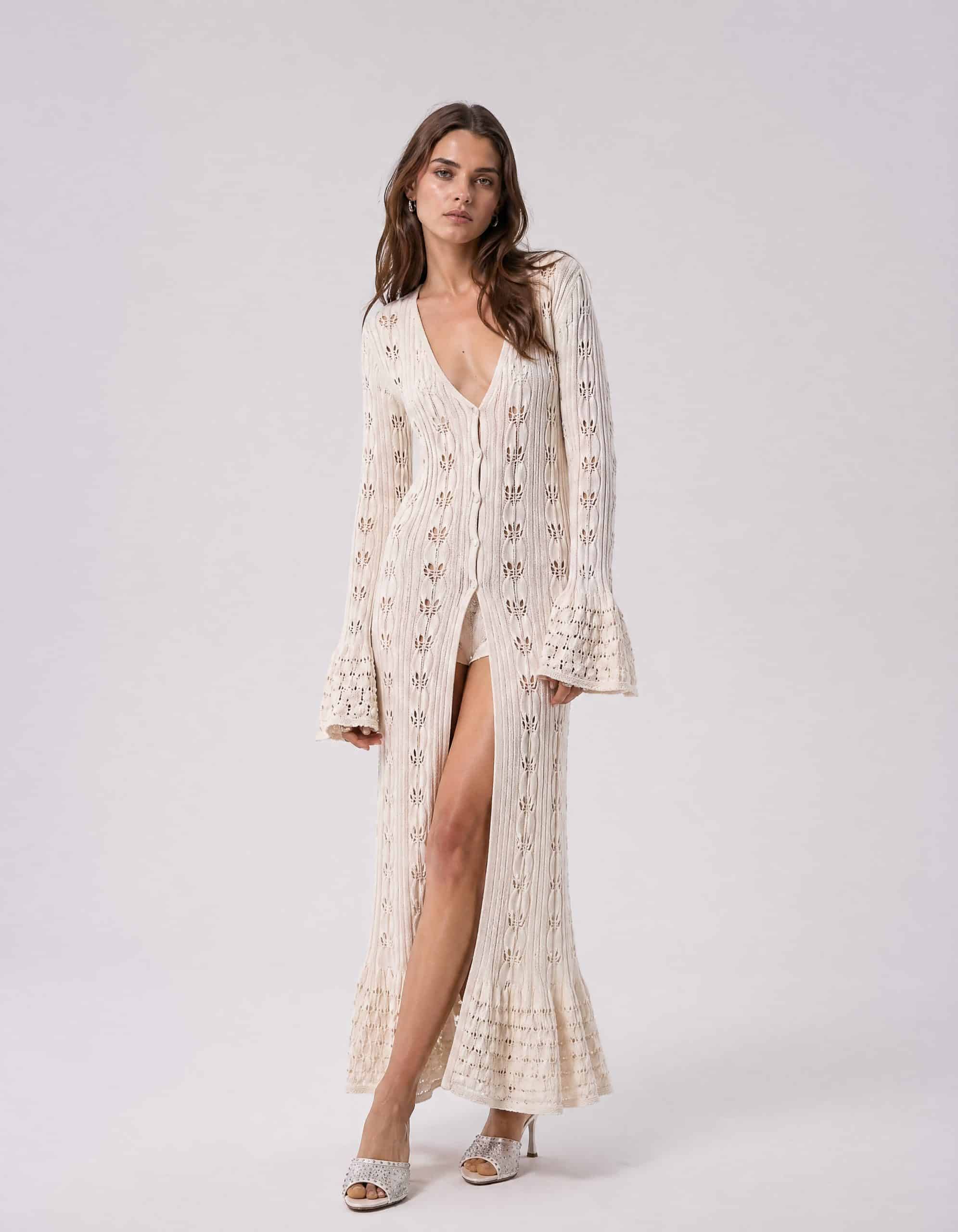 Cardigan in crochet lungo - beige