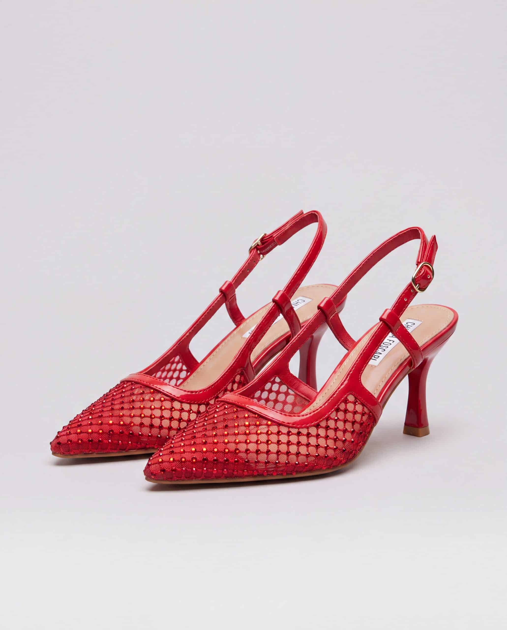 Decolletè con strass traforate - rosso
