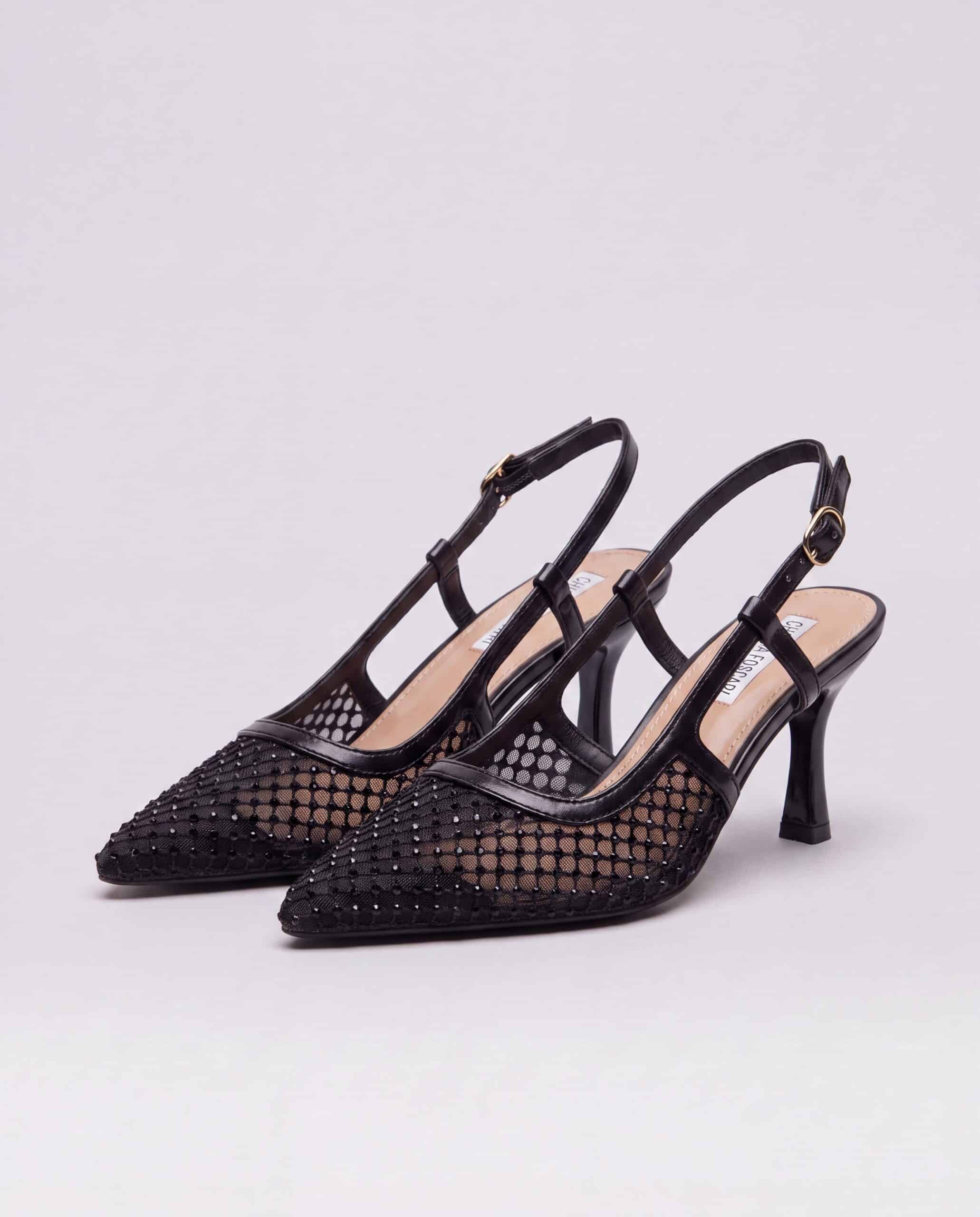 Decolletè con strass traforate - nero
