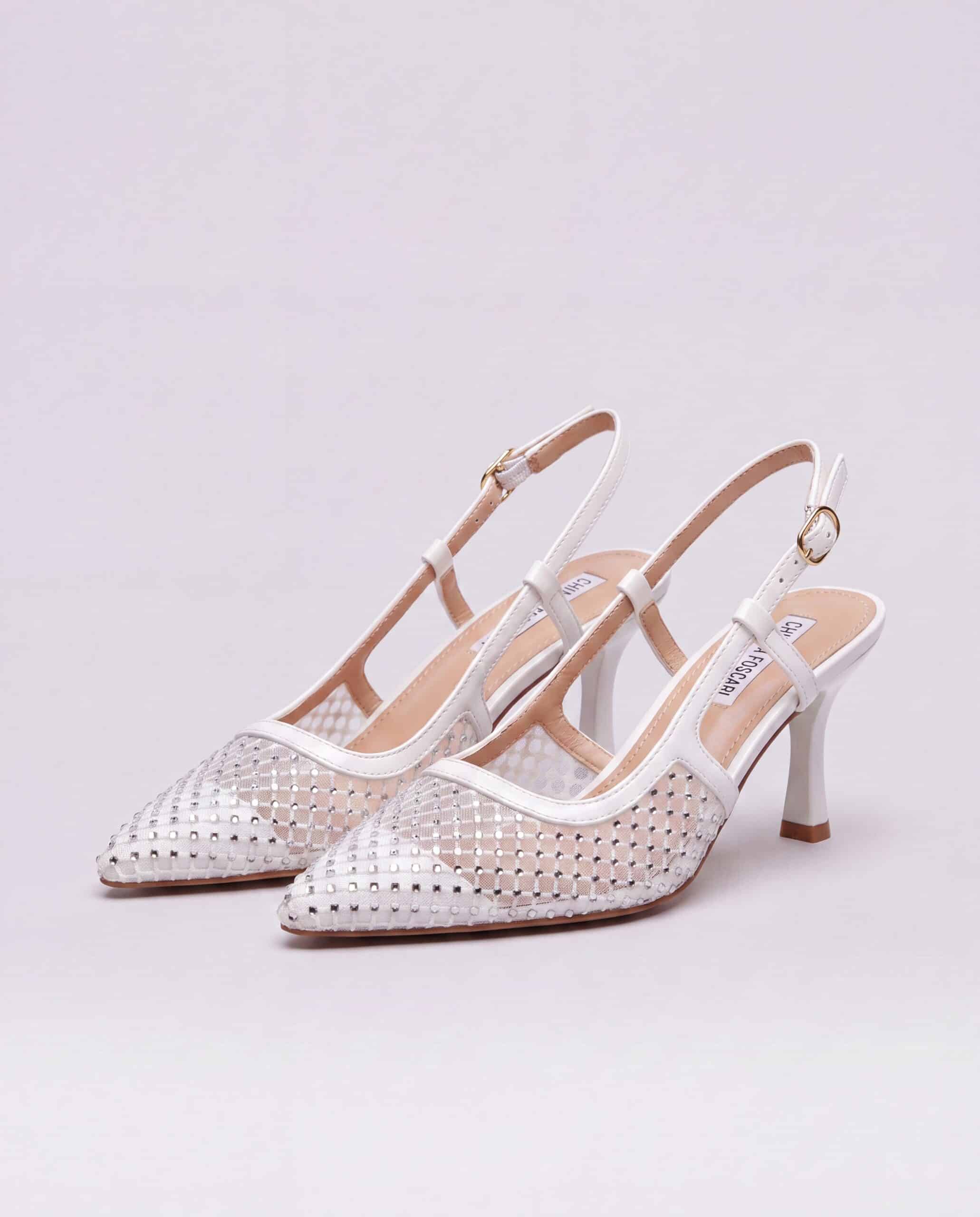Decolletè con strass traforate - bianco