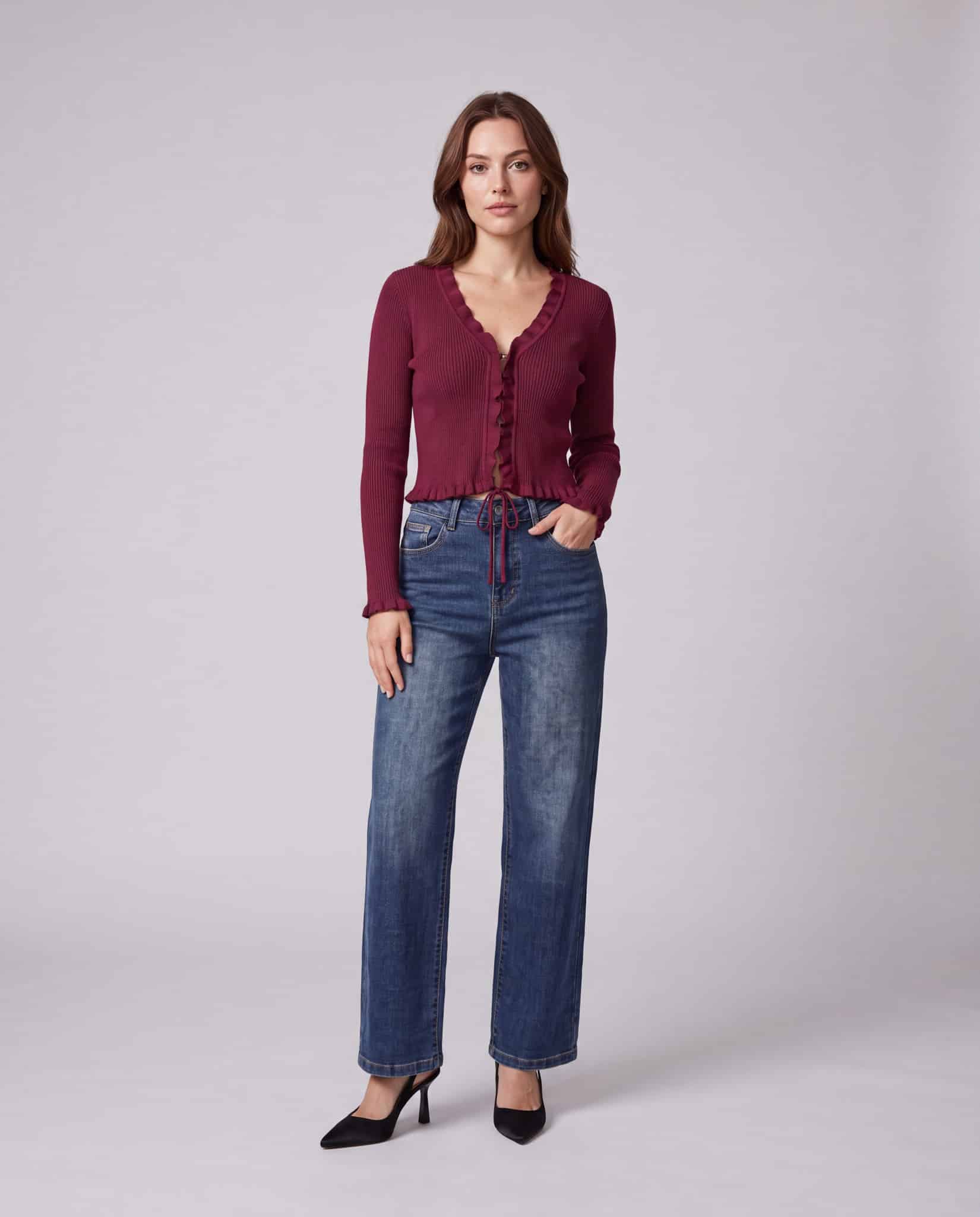 Cardigan con lacci - bordeaux