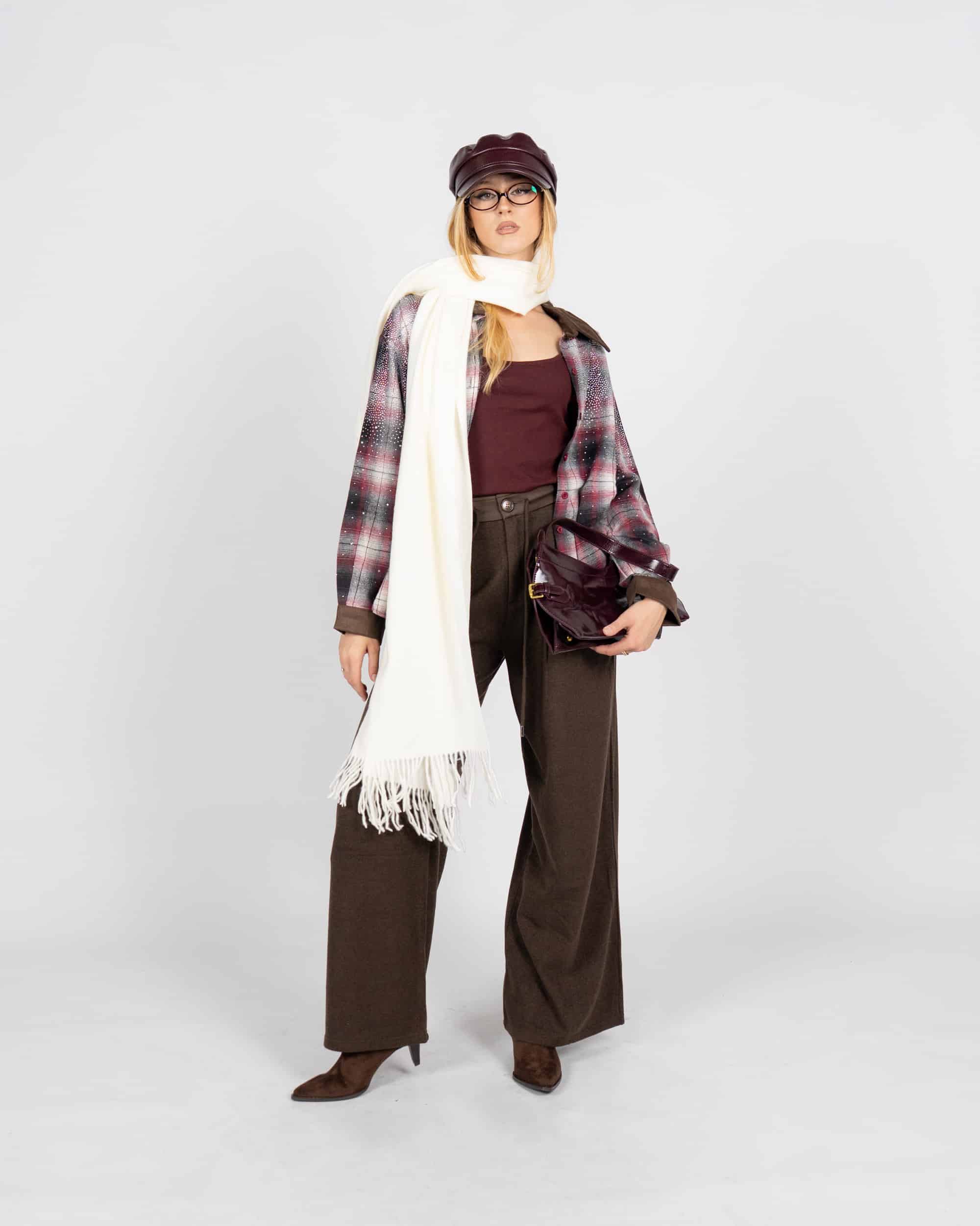 Pantaloni a palazzo in panno - MARRONE