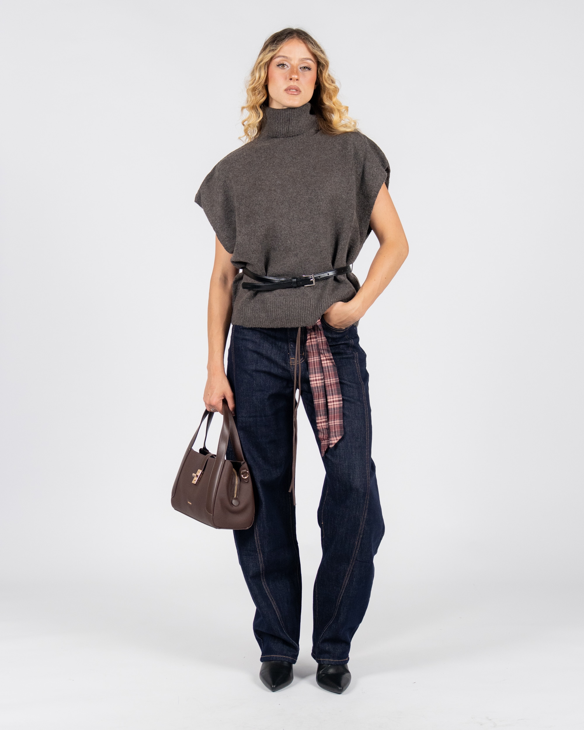 Jeans Balloon con Cintura - blu
