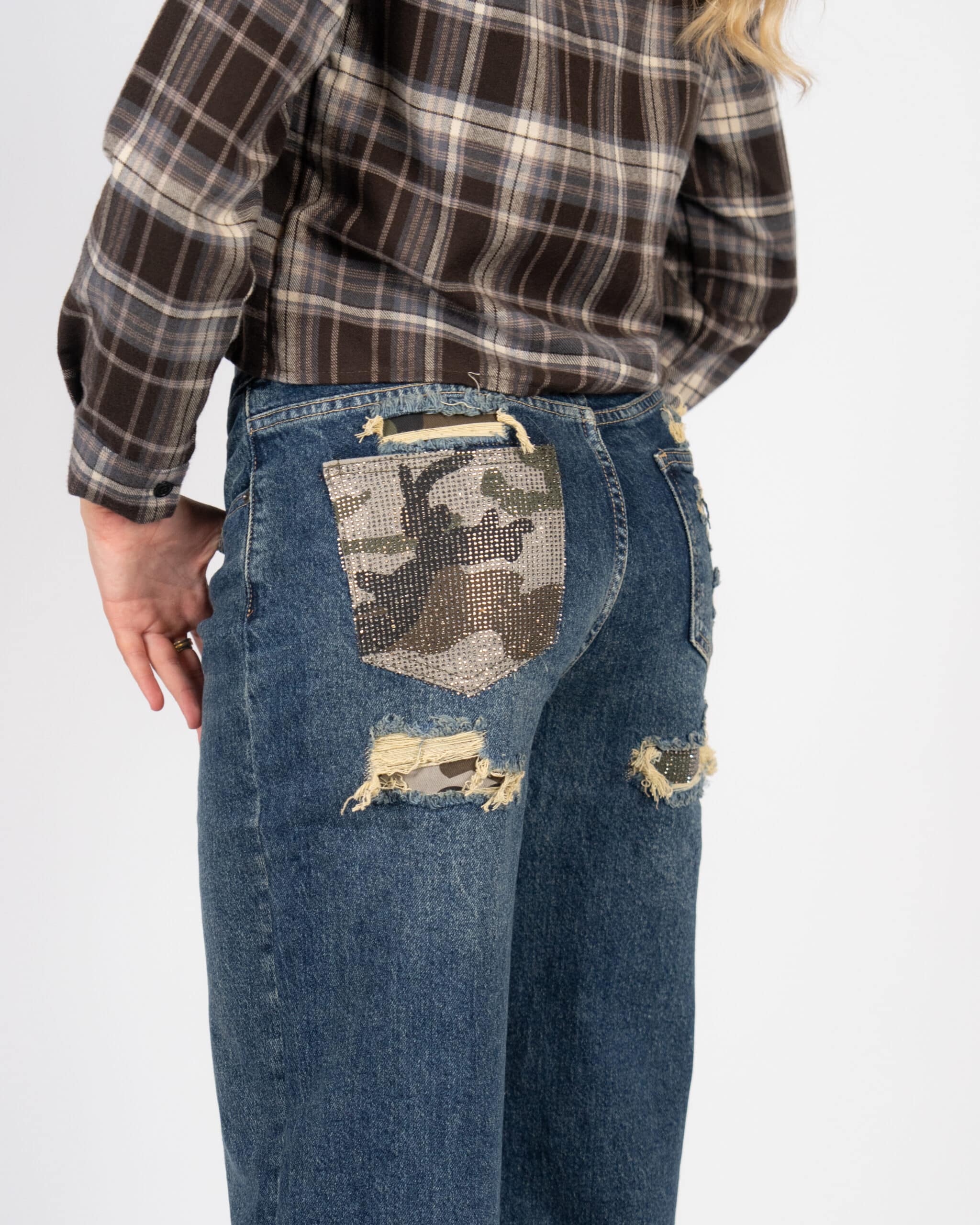 Jeans palazzo con strass